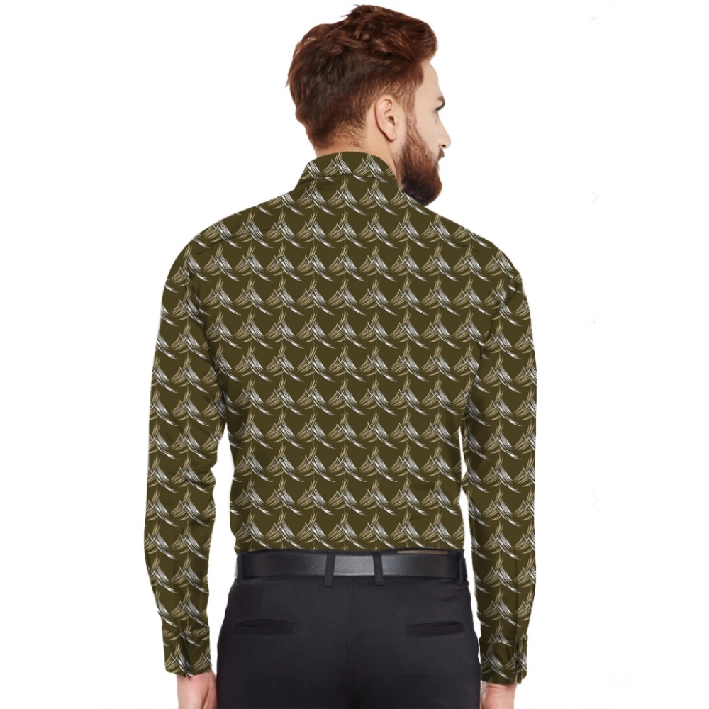 Men's Casual Viscose Rayon Printed Full Sleeve Collar Shirt (Dark Green) - Image 3