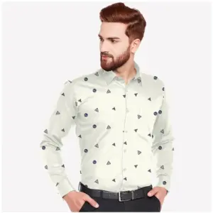 Men's Casual Viscose Rayon Printed Full Sleeve Collar Shirt (Cream)