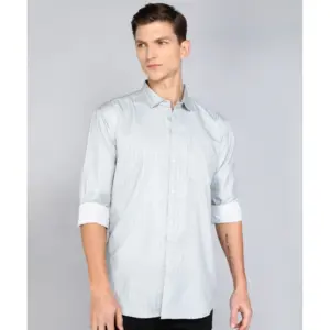 Men's Casual Viscose Rayon Striped Full Sleeve Collar Shirt (Grey)