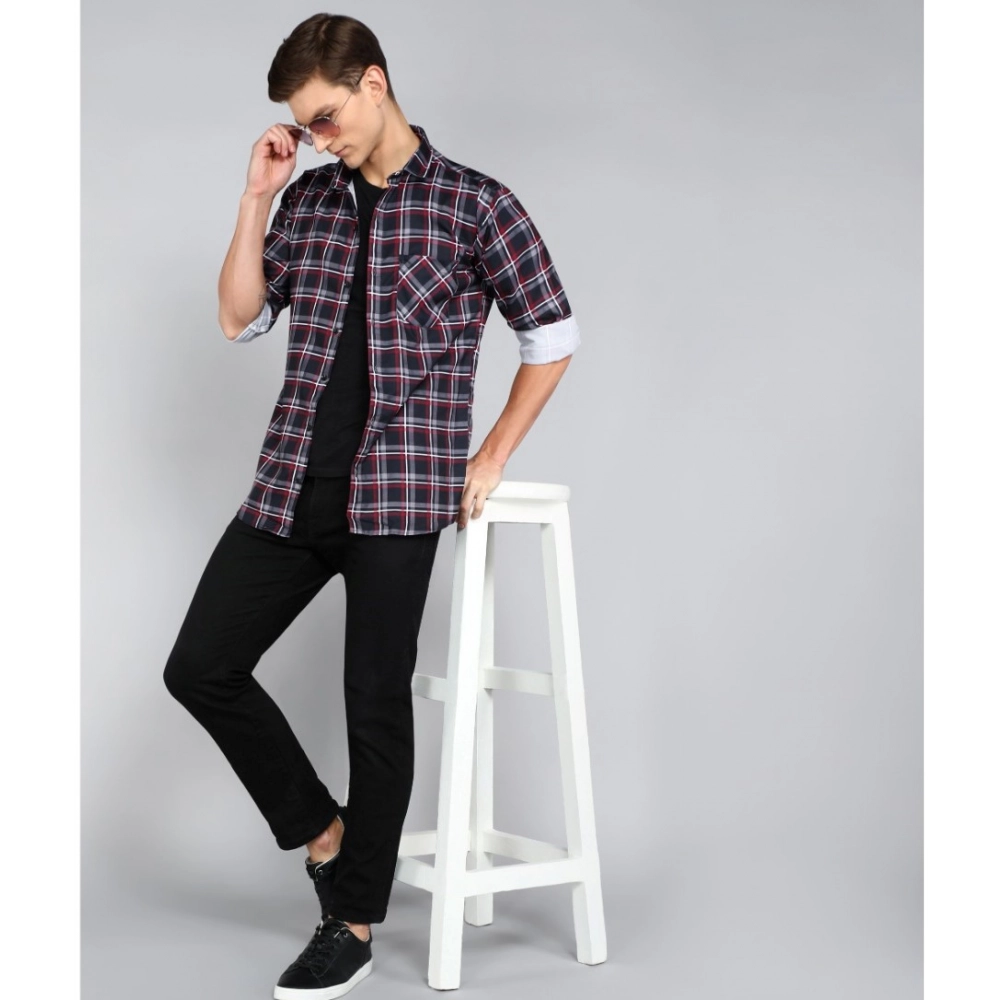 Men's Casual Viscose Rayon Striped Full Sleeve Collar Shirt (Dark Blue) - Image 4