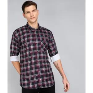 Men's Casual Viscose Rayon Striped Full Sleeve Collar Shirt (Dark Blue)