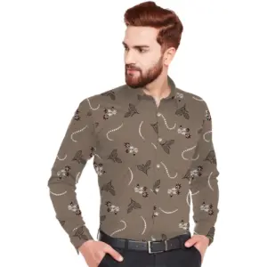 Men's Casual Viscose Rayon Printed Full Sleeve Collar Shirt (Multicolor)