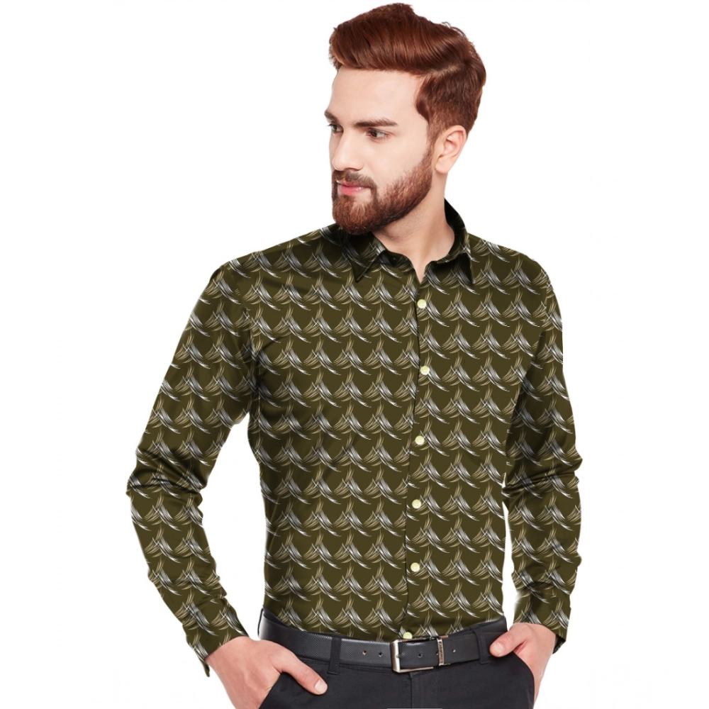 Men's Casual Viscose Rayon Printed Full Sleeve Collar Shirt (Dark Green)