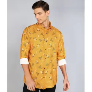 Men's Casual Viscose Rayon Printed Full Sleeve Collar Shirt (Yellow)