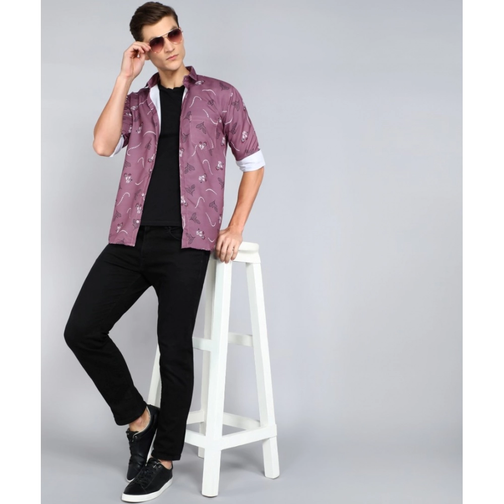 Men's Casual Viscose Rayon Printed Full Sleeve Collar Shirt (Purple) - Image 4