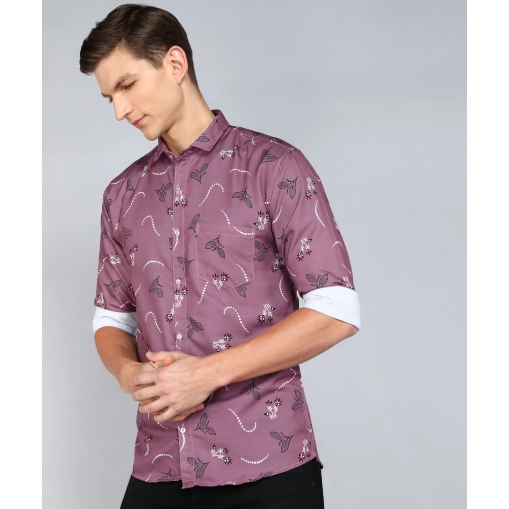 Men's Casual Viscose Rayon Printed Full Sleeve Collar Shirt (Purple) - Image 3