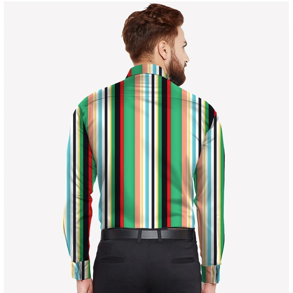 Men's Casual Viscose Rayon Striped Full Sleeve Collar Shirt (Multicolor) - Image 3