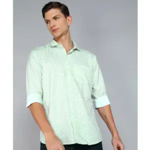 Men's Casual Viscose Rayon Checkered Full Sleeve Collar Shirt (Green)