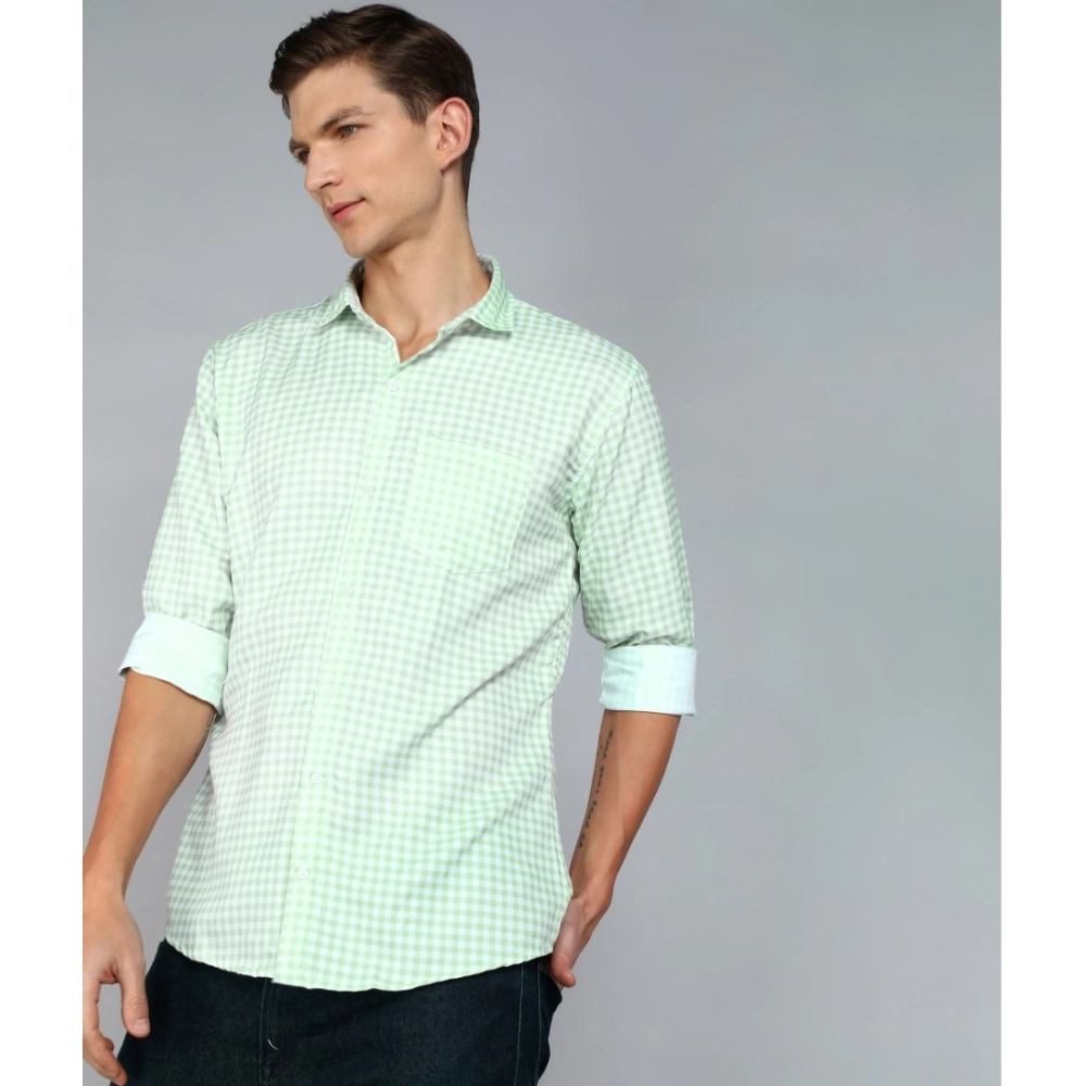 Men's Casual Viscose Rayon Checkered Full Sleeve Collar Shirt (Green) - Image 3