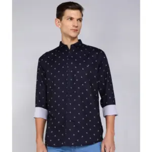 Men's Casual Viscose Rayon Striped Full Sleeve Collar Shirt (Blue)