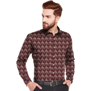 Men's Casual Viscose Rayon Printed Full Sleeve Collar Shirt (Maroon)