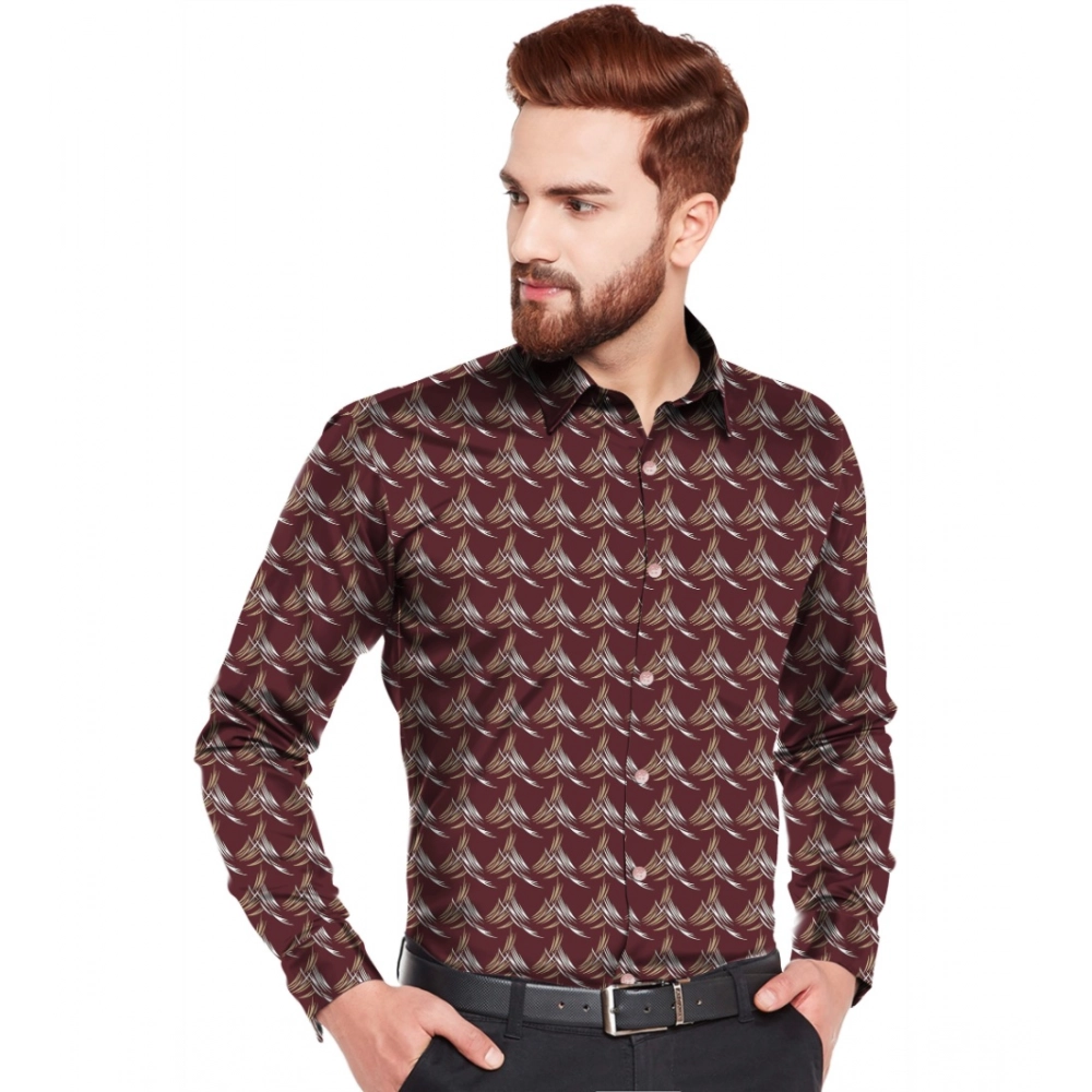 Men's Casual Viscose Rayon Printed Full Sleeve Collar Shirt (Maroon)