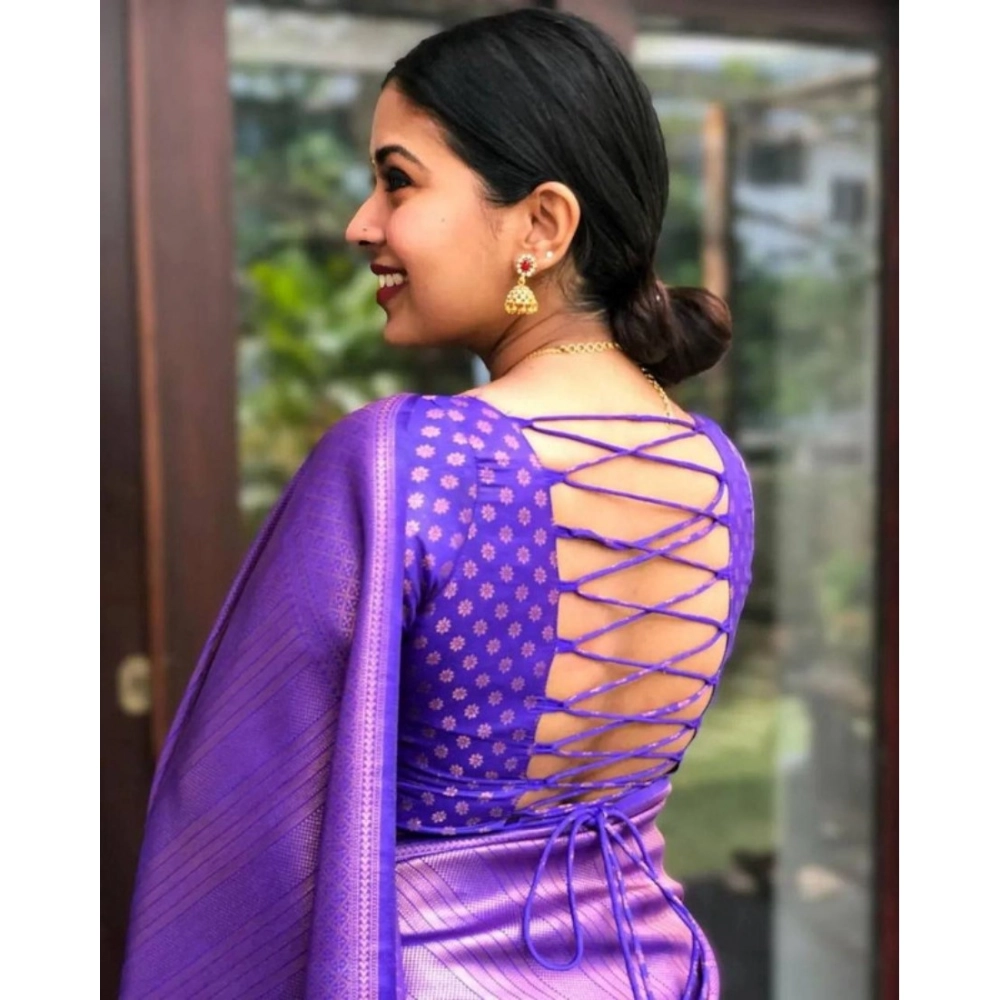 Women's Banarasi Silk Woven Saree With Unstitched Blouse 5.5Mtr (Lavender) - Image 4