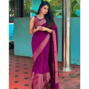 Women's Banarasi Silk Woven Saree With Unstitched Blouse 5.5Mtr (Majenta)