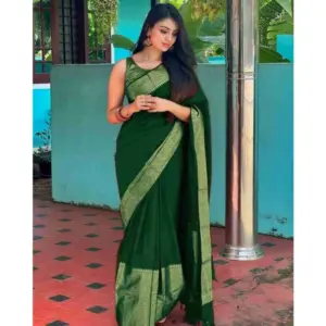 Women's Banarasi Silk Woven Saree With Unstitched Blouse 5.5Mtr (Green)