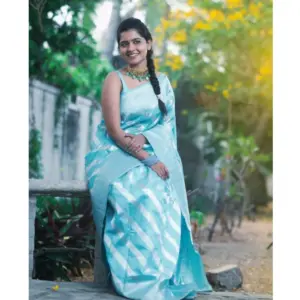 Women's Banarasi Silk Woven Saree With Unstitched Blouse 5.5Mtr (Sky Blue)