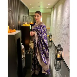 Women's Banarasi Silk Woven Saree With Unstitched Blouse 5.5Mtr (Blue)