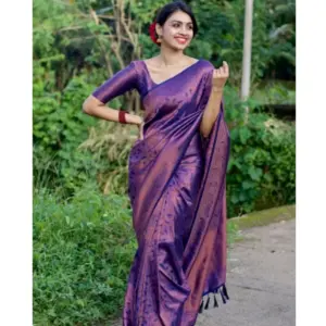 Women's Banarasi Silk Woven Saree With Unstitched Blouse 5.5Mtr (Blue)