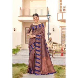 Women's Banarasi Silk Woven Saree With Unstitched Blouse 5.5Mtr (Blue)