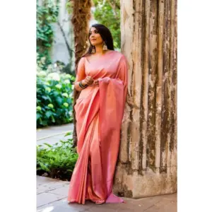 Women's Banarasi Silk Woven Saree With Unstitched Blouse 5.5Mtr (Light Pink)