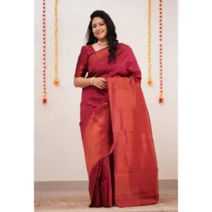Women's Banarasi Silk Woven Saree With Unstitched Blouse 5.5Mtr (Maroon)