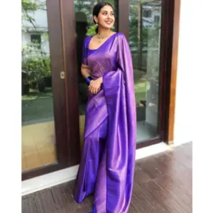 Women's Banarasi Silk Woven Saree With Unstitched Blouse 5.5Mtr (Lavender)