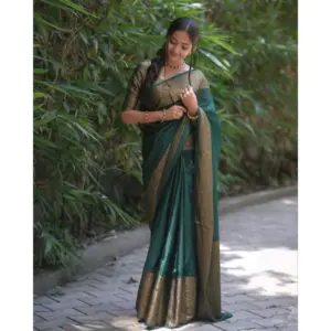 Women's Banarasi Silk Woven Saree With Unstitched Blouse 5.5Mtr (Bgreen)