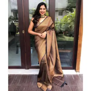 Women's Banarasi Silk Woven Saree With Unstitched Blouse 5.5Mtr (Brown)