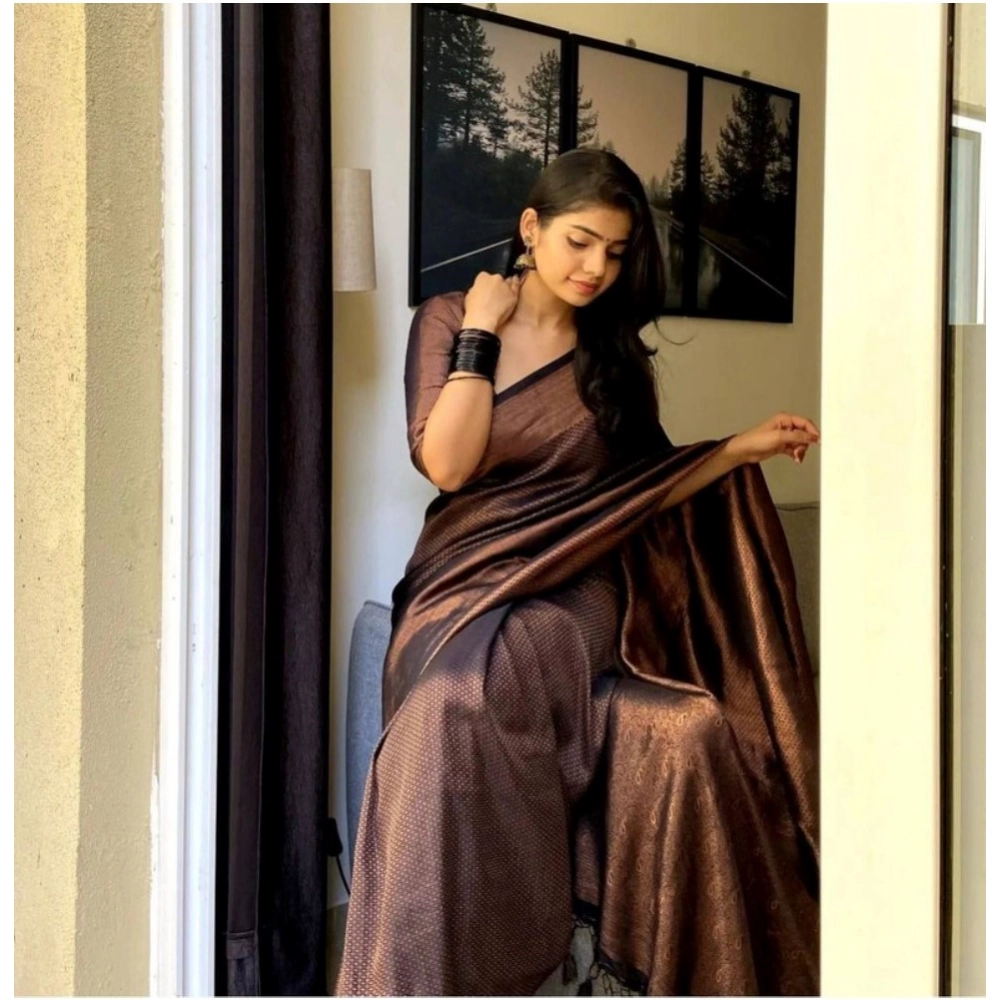 Women's Banarasi Silk Woven Saree With Unstitched Blouse 5.5Mtr (Black) - Image 2