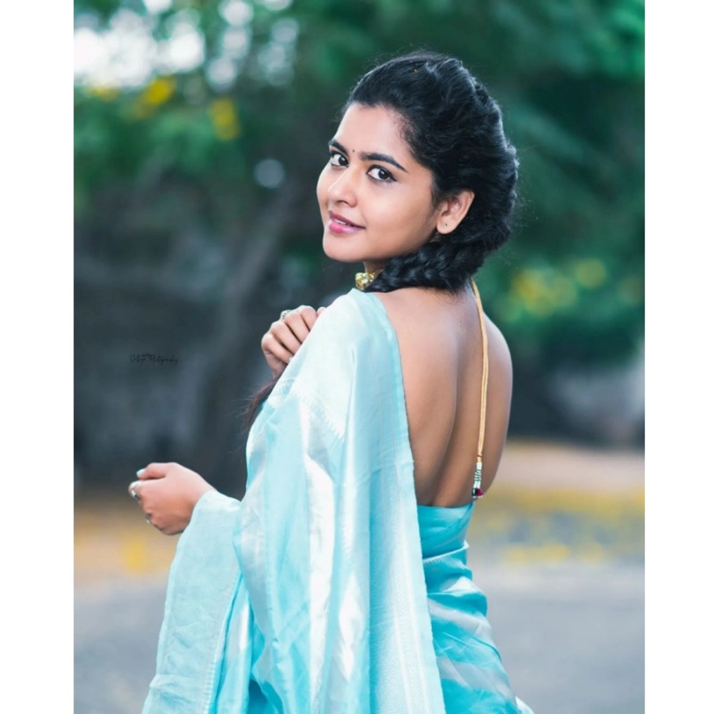 Women's Banarasi Silk Woven Saree With Unstitched Blouse 5.5Mtr (Sky Blue) - Image 2