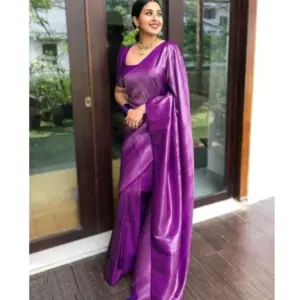 Women's Banarasi Silk Woven Saree With Unstitched Blouse 5.5Mtr (Majenta)