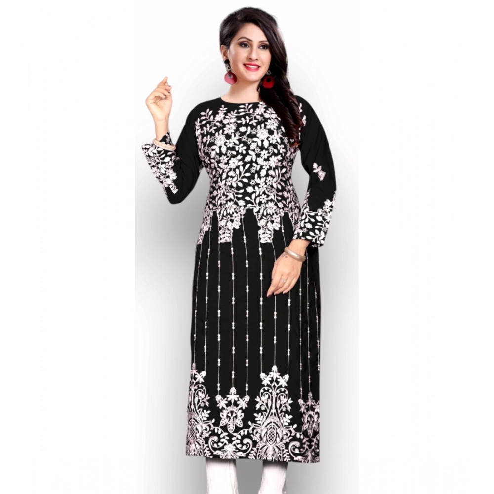 Women's Georgette Printed Round Neck 3-4 th Sleeve Kurti (Black) - Image 4