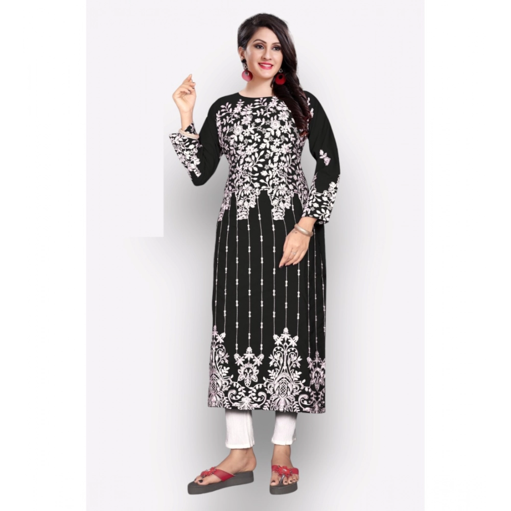 Women's Georgette Printed Round Neck 3-4 th Sleeve Kurti (Black) - Image 3