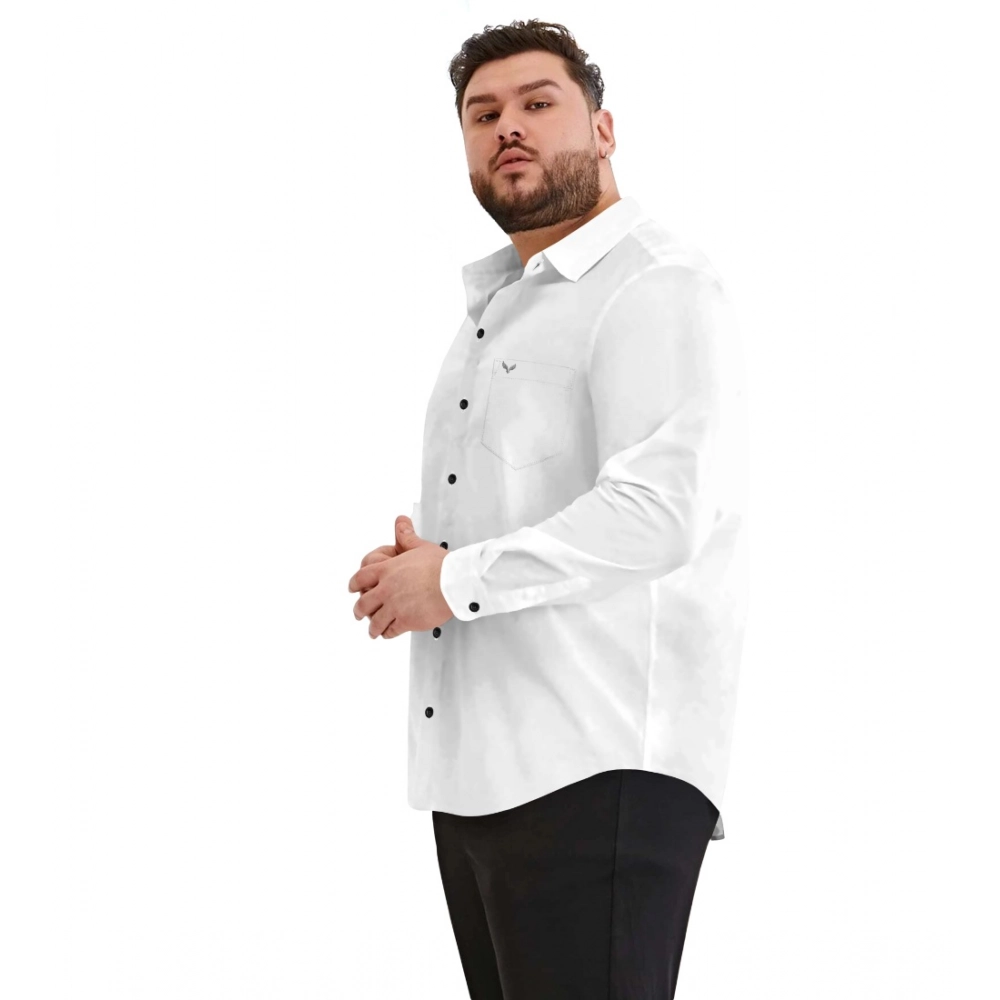 Mens Casual Cotton Solid Full Sleeve Shirt (White) - Image 3