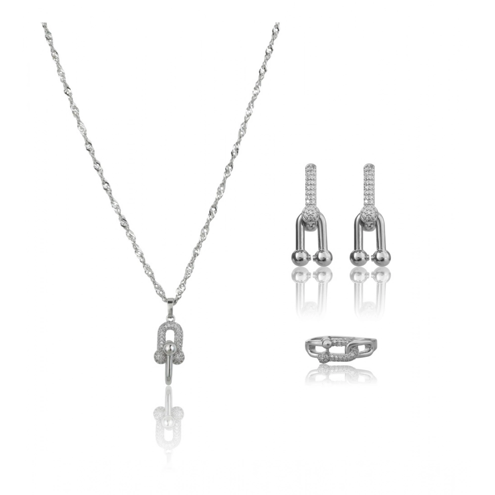 Women's Stainless Steel Unique Design Silverpolish Combo Jewelry (Silver Plated)