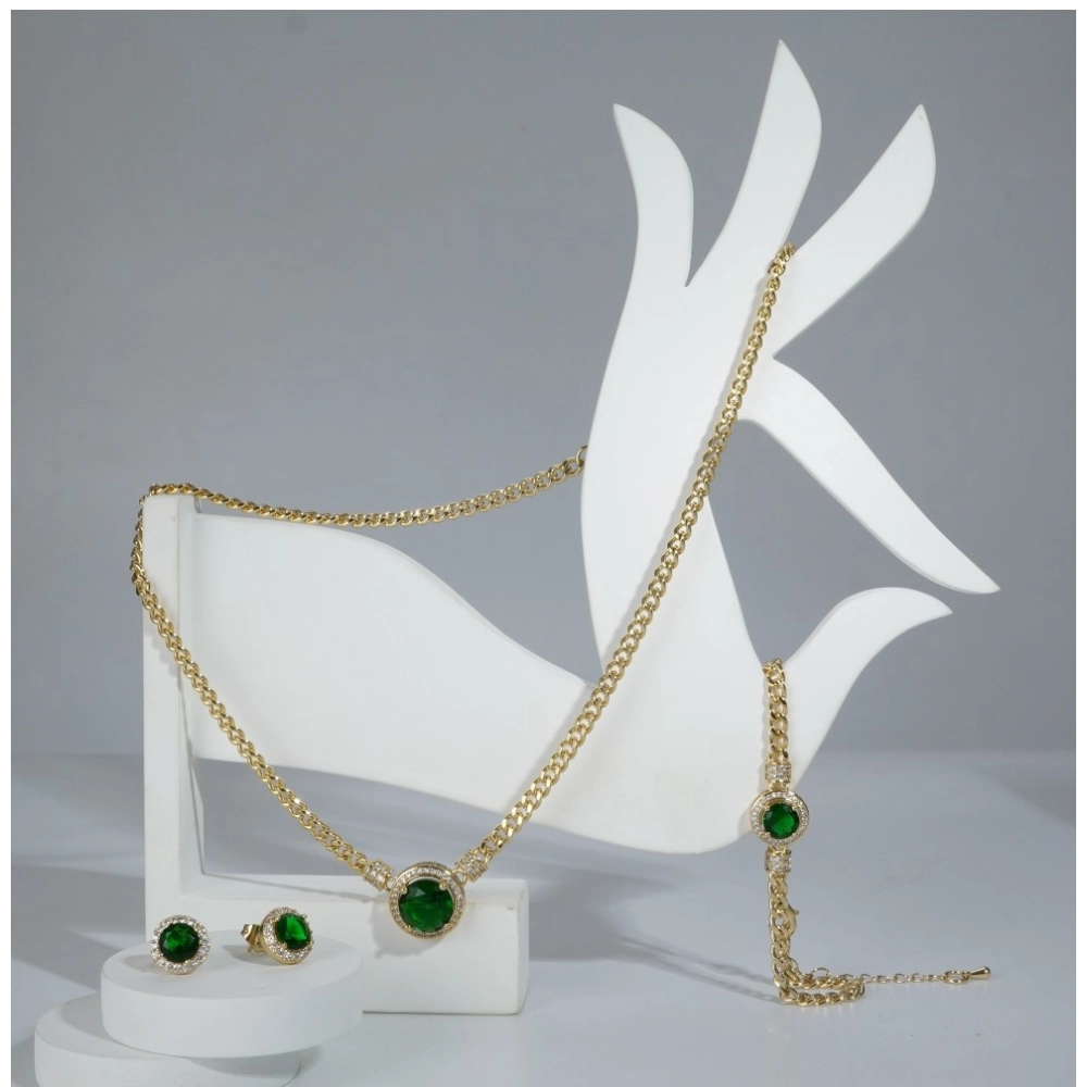 Women's Stainless Steel Green Color Golden Chain Western Combo Jewelry (Gold Plated) - Image 3