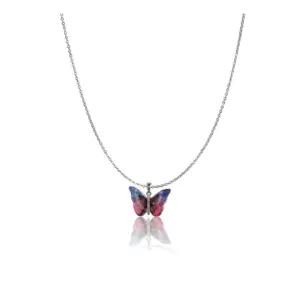 Women's Stainless Steel Colorful Butterfly Pendent Dailywear chain (Silver Plated)