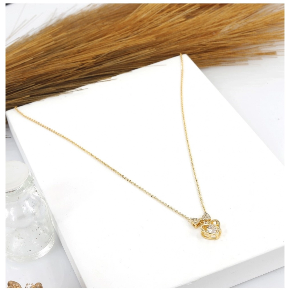 Women's Stainless Steel Heart Shape Golden Delicate Pendent Chain (Gold Plated) - Image 3