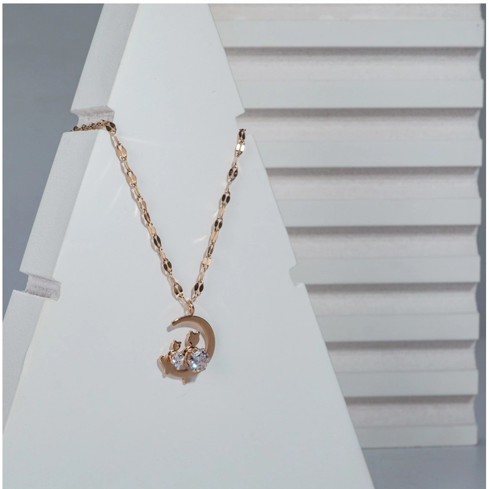 Women's Stainless Steel Moon Pendent Delicate Chain (Gold Plated) - Image 3