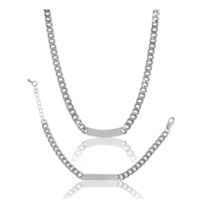 Women's Stainless Steel Silver Polish Hand Bracelet And Necklace (Silver Plated)