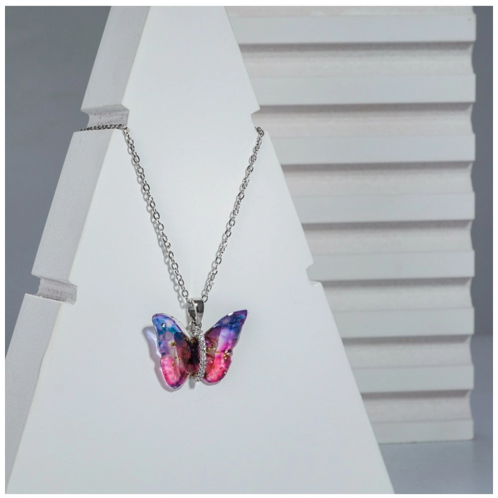 Women's Stainless Steel Colorful Butterfly Pendent Dailywear chain (Silver Plated) - Image 3