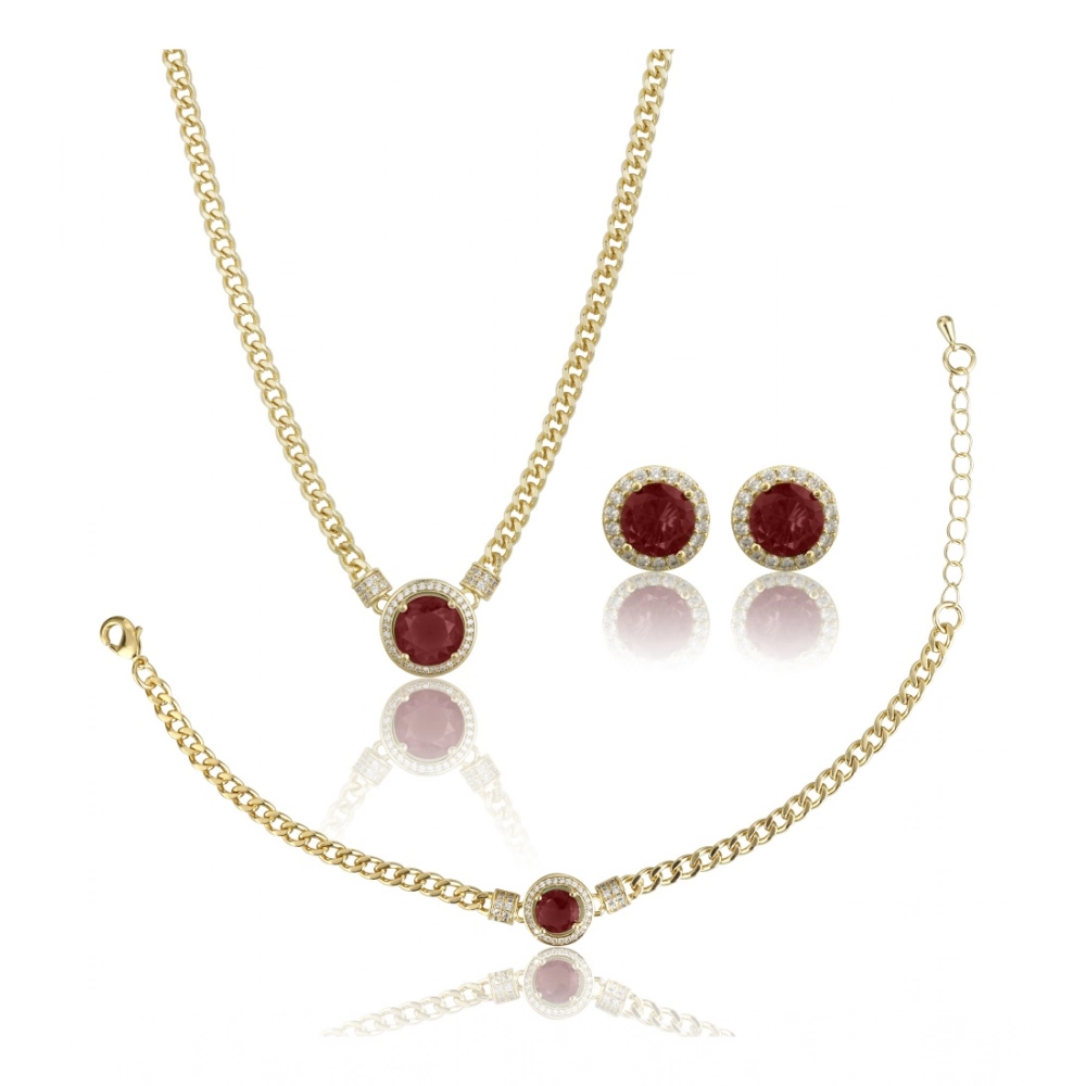 Women's Stainless Steel Red Color Golden Chain Western Combo Jewelry (Gold Plated)