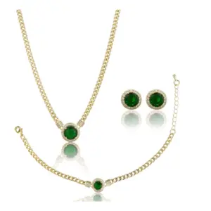 Women's Stainless Steel Green Color Golden Chain Western Combo Jewelry (Gold Plated)