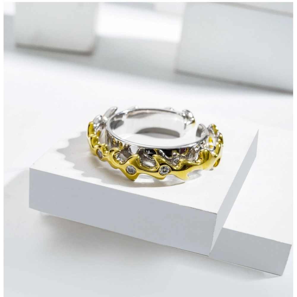 Stainless Steel Double Tone High-Quality Freesize Ring (Silver Plated) - Image 3