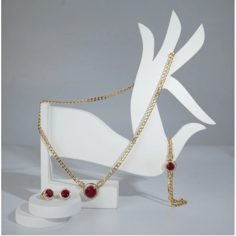 Women's Stainless Steel Red Color Golden Chain Western Combo Jewelry (Gold Plated) - Image 3