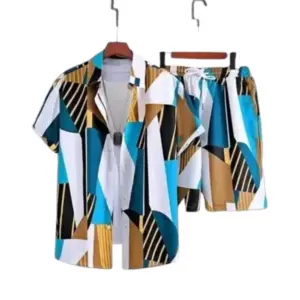 Men's Lycra Printed Half Sleeve Shirt and Shorts Set (Blue )