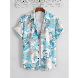 Men's Popcon Lycra Printed Half Sleeve Shirt (Aqua Blue)