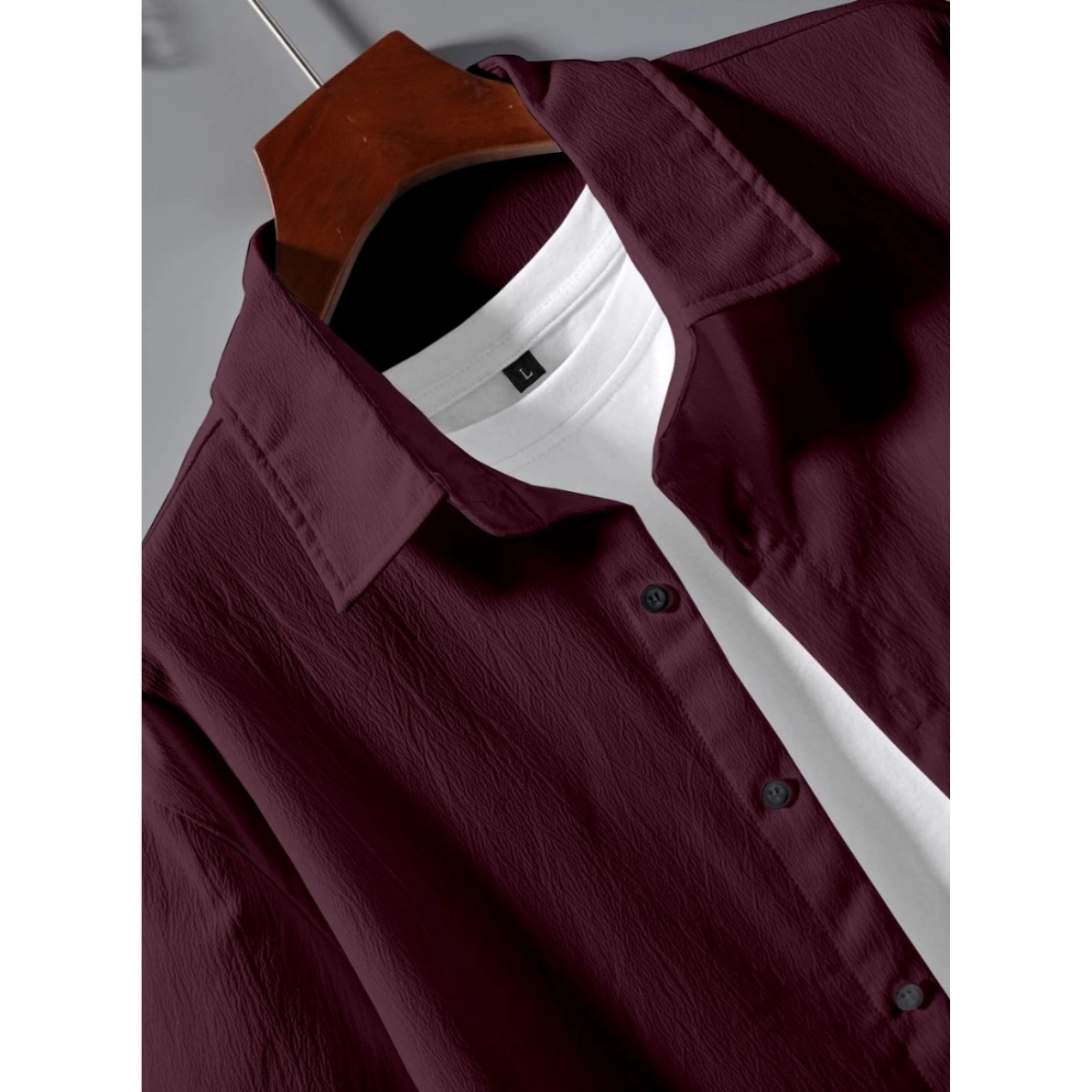 Men's Popcon Solid Half Sleeve Shirt and Shorts Set (Maroon) - Image 3