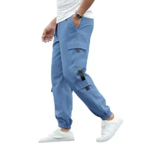 Men's Casual Cotton Blended Pull On Cargo Pant (Nevy Blue)