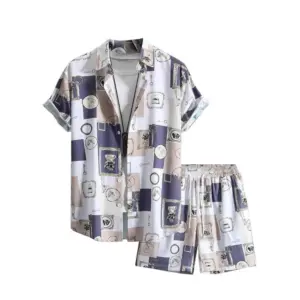 Men's Lycra Printed Half Sleeve Shirt and Shorts Set (Purple)